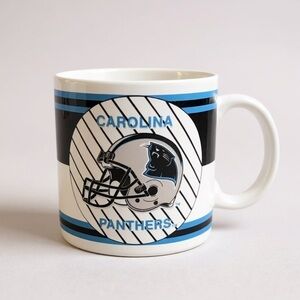 Vintage 90s NFL Carolina Panthers Coffee Mug Cup Retro Helmet Logo Black Blue